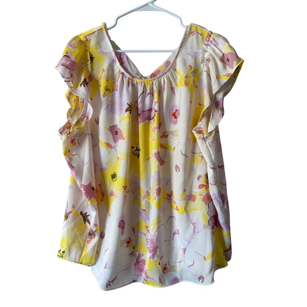 NEW Women's LC Lauren Conrad Yellow & Pink Floral Flowy Popover Top XXL
